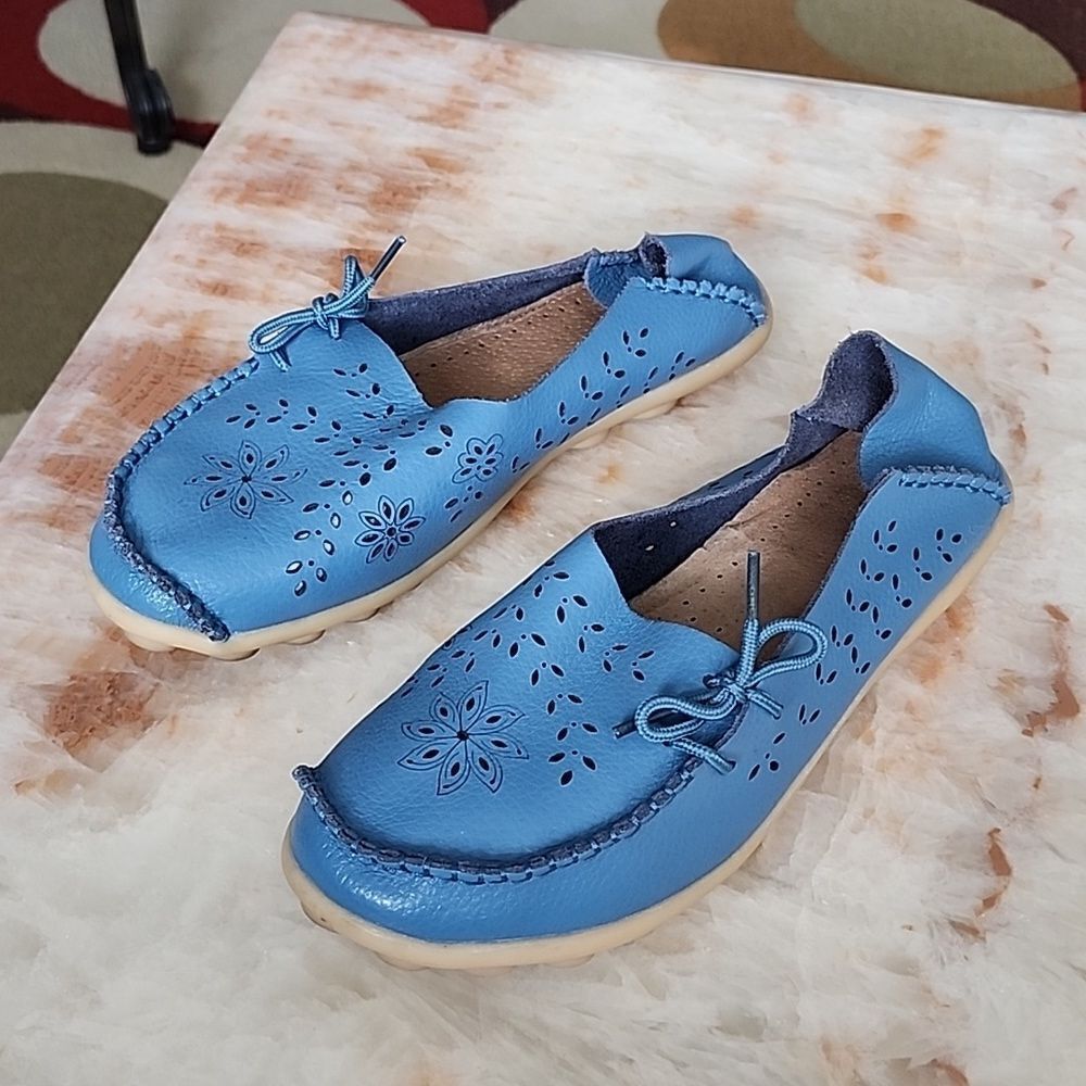 Blue Leather Loafers